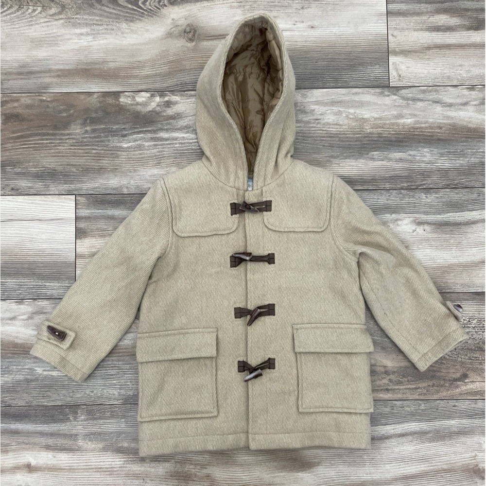 Janie and Jack Wool Blend Toggle Duffle Coat Hooded Tan Brown Toddler 4T-5T